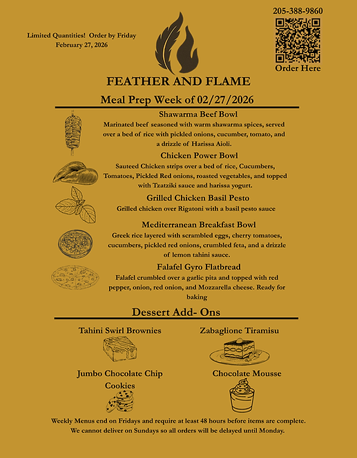 Feather and Flame Food Truck and Prepared meals - Catering in Huntsville, Alabama