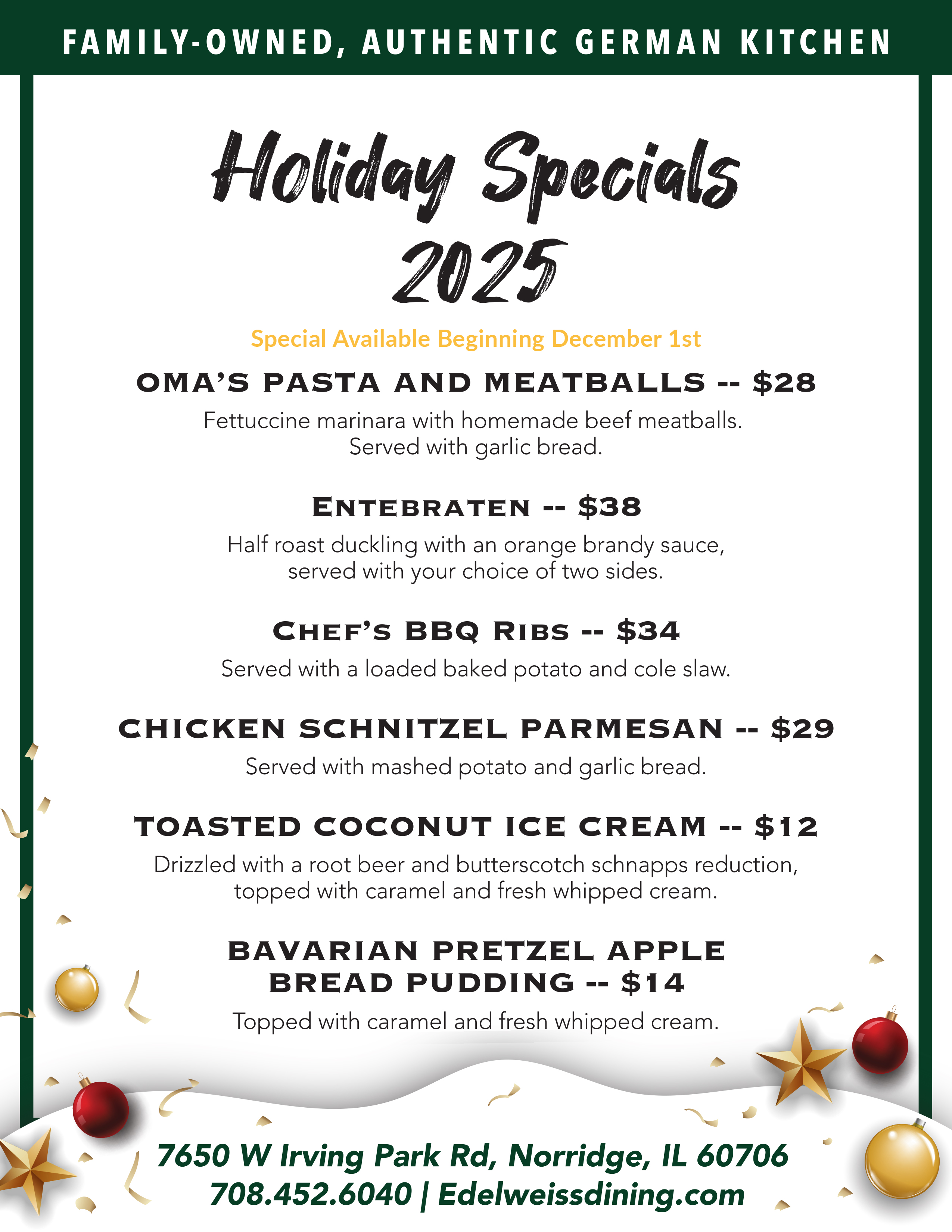Edelweiss German American Cuisine - Catering in Norridge, Illinois