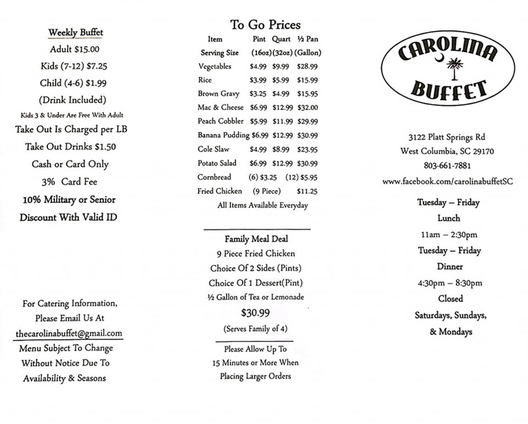 Carolina Buffet - Catering in West Columbia, South Carolina