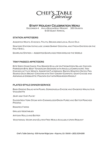 Chefs Table Catering - Catering in San Luis Obispo, California